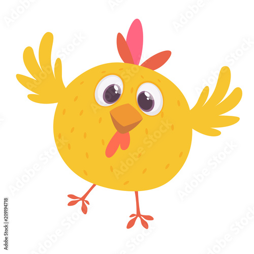 Funny cartoon chicken flying. Vector illustration