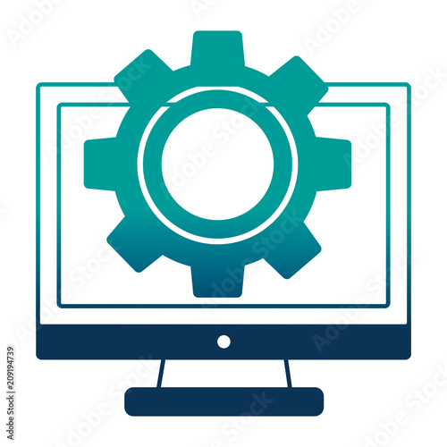 monitor computer with gear isolated icon vector illustration design