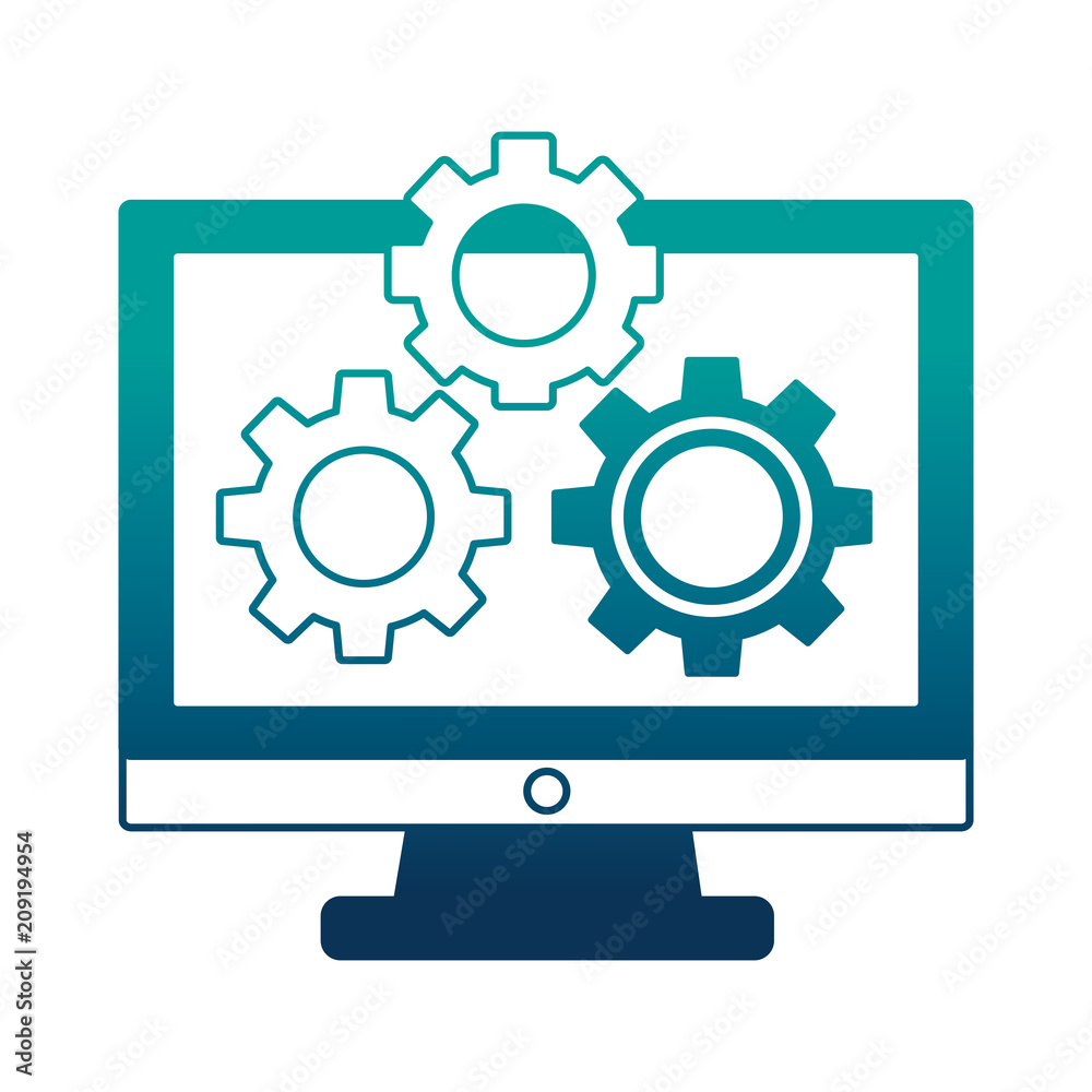 monitor computer with gears isolated icon vector illustration design monitor computer with gears isolated icon vector illustration design
