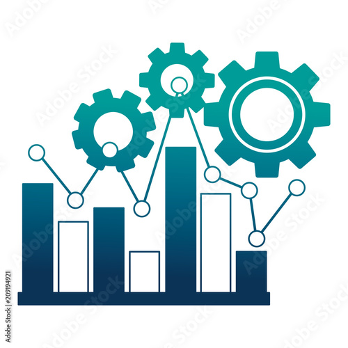 statistical graphics with gears isolated icon vector illustration design