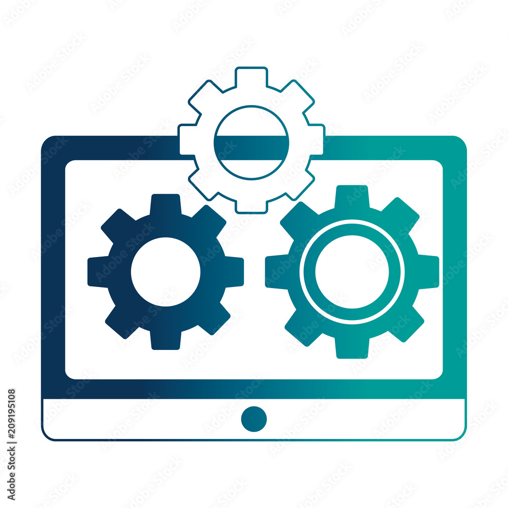 tablet device with gears isolated icon vector illustration design