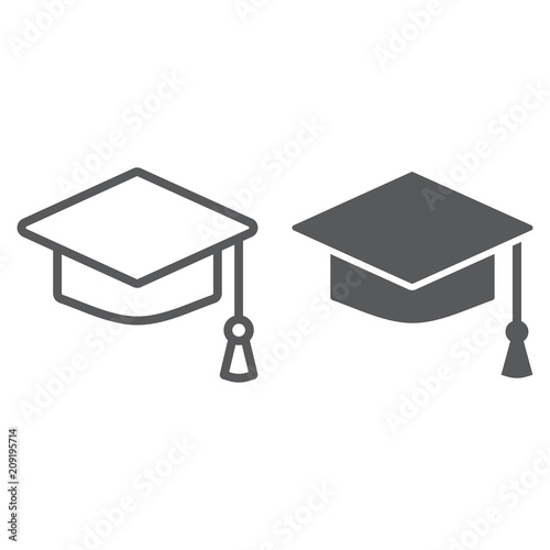 Graduation cap line and glyph icon, school and education, university hat sign vector graphics, a linear pattern on a white background, eps 10.