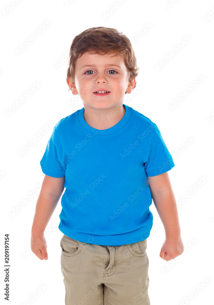 Beautiful little child three years old wearing blue t-shirt Beautiful little child three years old wearing blue t-shirt