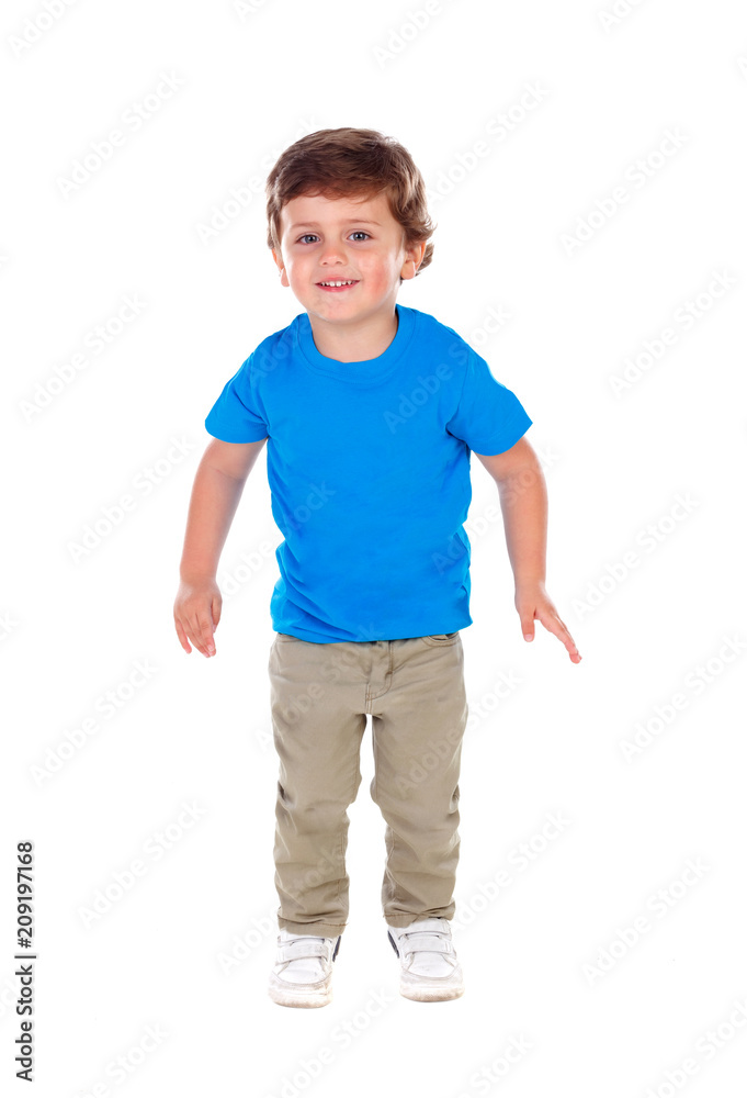 Beautiful little child three years old wearing blue t-shirt Beautiful little child three years old wearing blue t-shirt