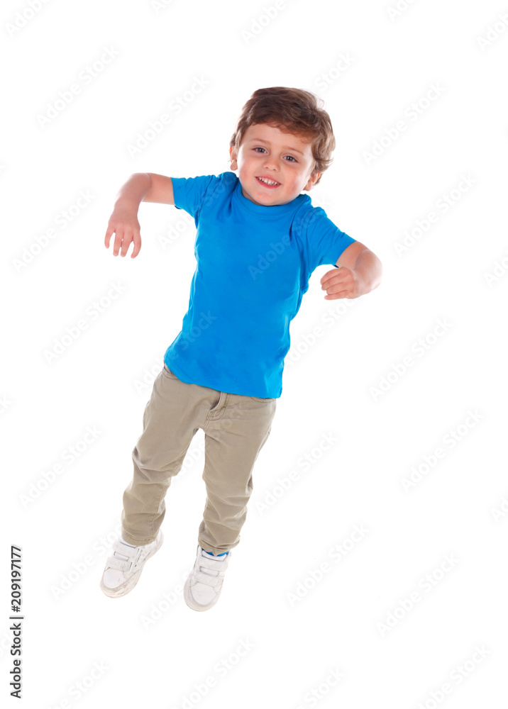 Beautiful little child three years old wearing blue t-shirt Beautiful little child three years old wearing blue t-shirt