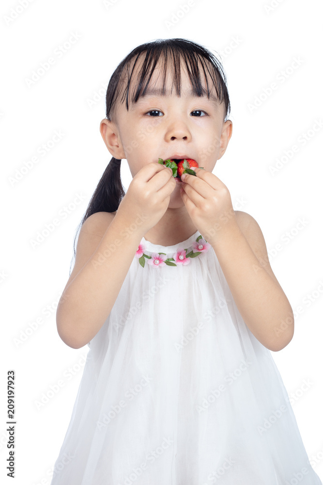 Asian Little Chinese Girl Eating Strawberry Asian Little Chinese Girl Eating Strawberry