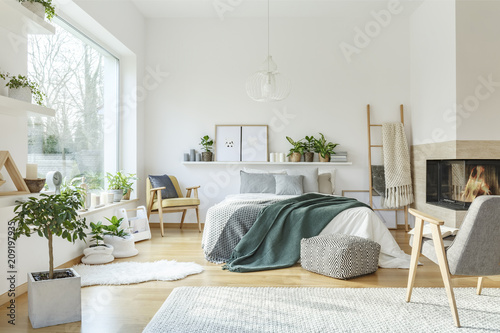 Spacious scandi bedroom interior