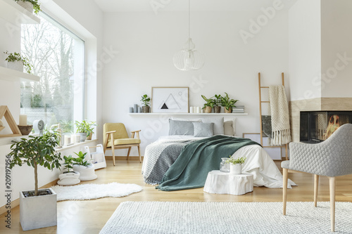 Green and yellow bedroom interior