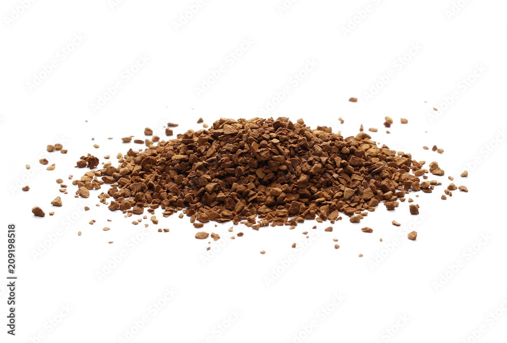 Instant coffee grains isolated on white background and texture Instant coffee grains isolated on white background and texture