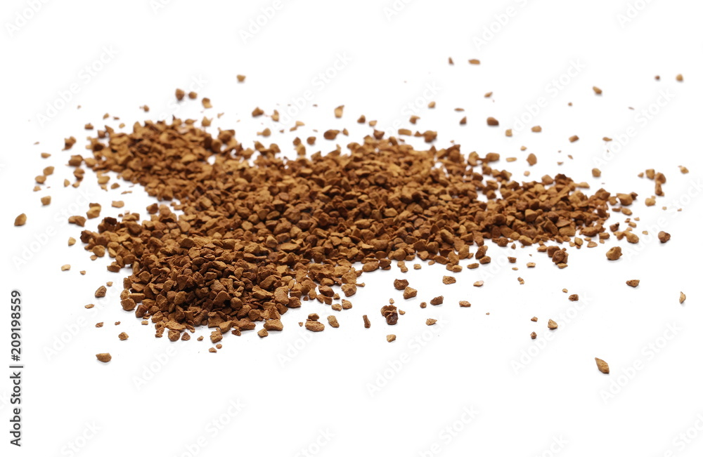 Instant coffee grains isolated on white background and texture Instant coffee grains isolated on white background and texture