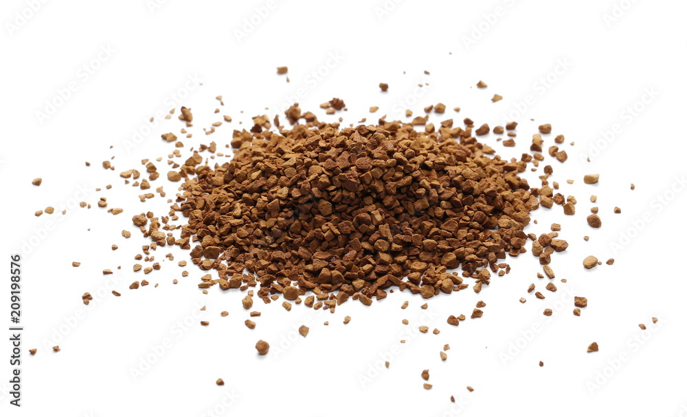 Instant coffee grains isolated on white background and texture Instant coffee grains isolated on white background and texture