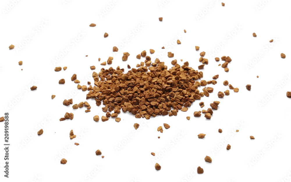 Instant coffee grains isolated on white background and texture Instant coffee grains isolated on white background and texture