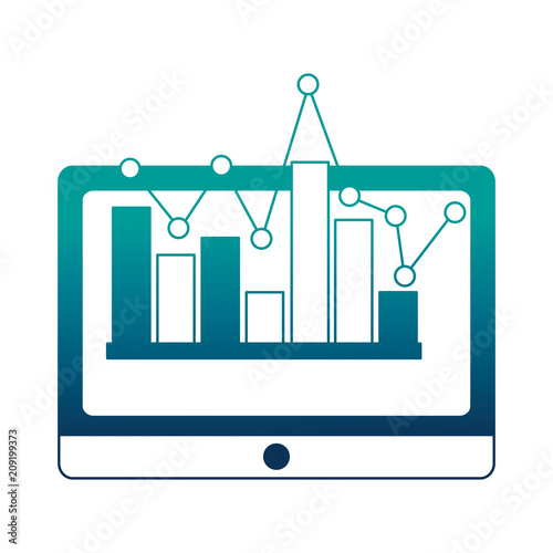 tablet device with statistical graphics isolated icon vector illustration design