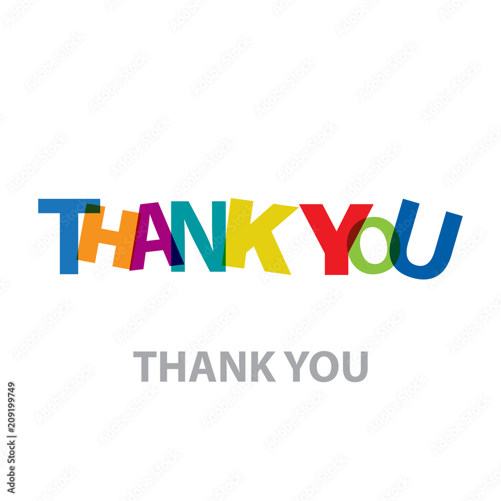 The word Thank you. Vector banner with the text colored rainbow.