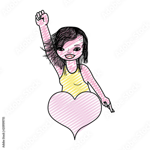 doodle woman with oppose hand up and heart