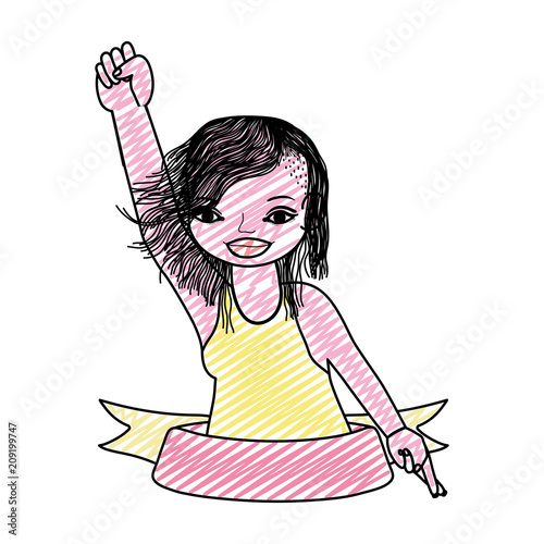doodle woman hairstyle with oppose protest and ribbon