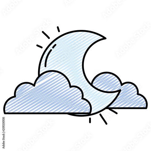 doodle moon space sky with clouds design
