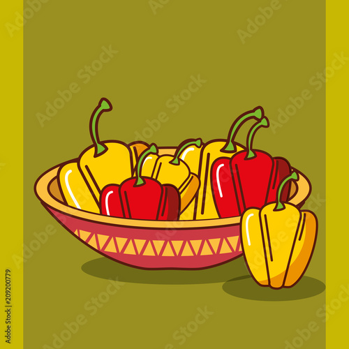 bowl with red and yellow bell peppers mexican food vector illustration