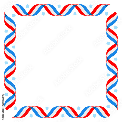 American patriotic backround, Independence day poster template, 4th July background. Square frame with striped ribbon flags