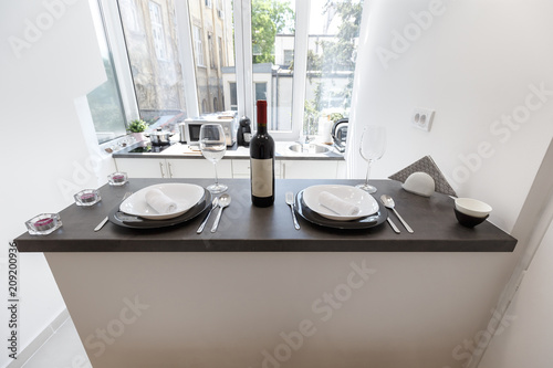 Modern kitchen bar in luxury apartment