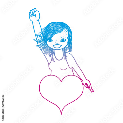 degraded line woman with oppose hand up and heart