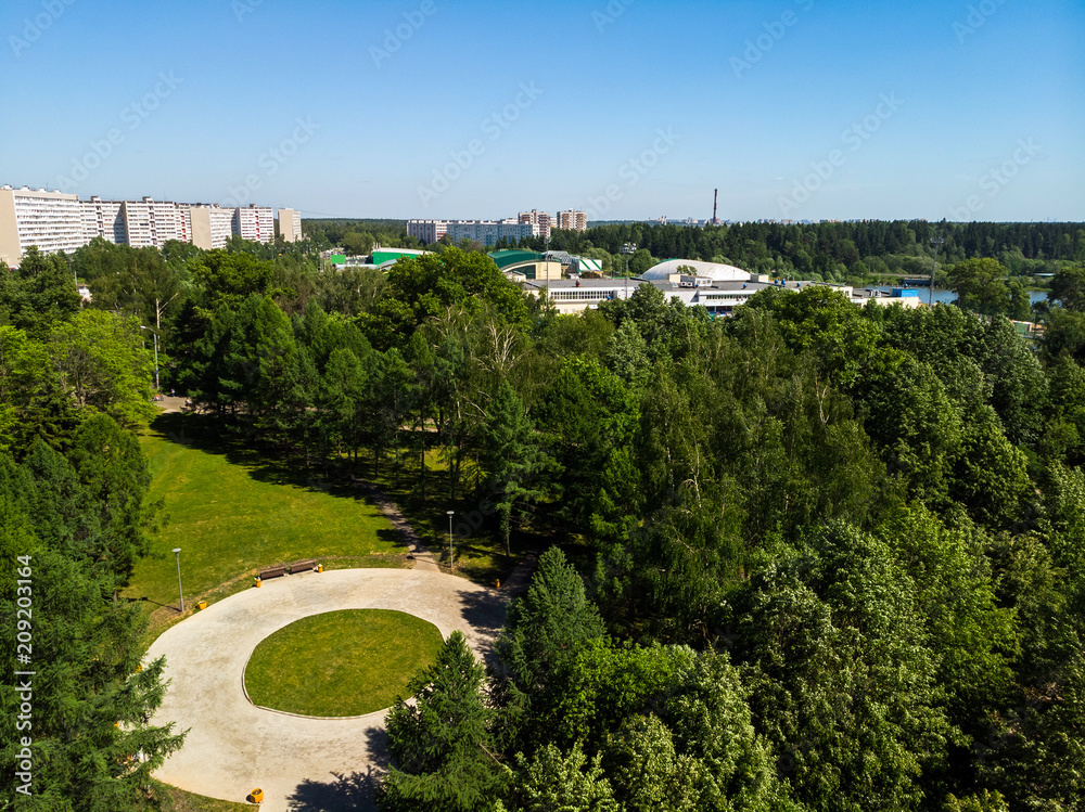 Victory Park in summer in Zelenograd in Moscow, Russia