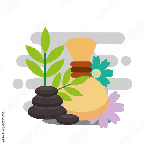 hot compress stone therapy and herbal spa wellness vector illustration