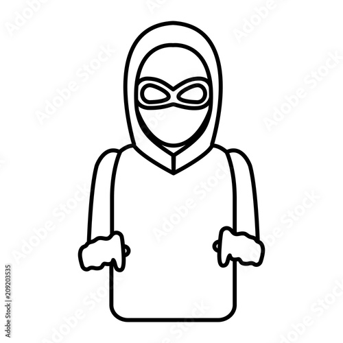 line thief with criminal mask and jacket hood