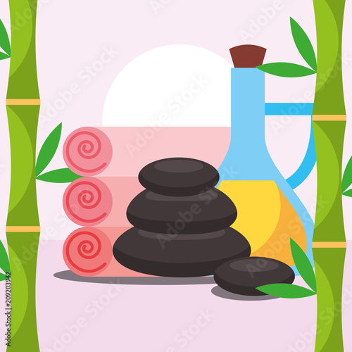 stone massage oil towels spa wellness vector illustration
