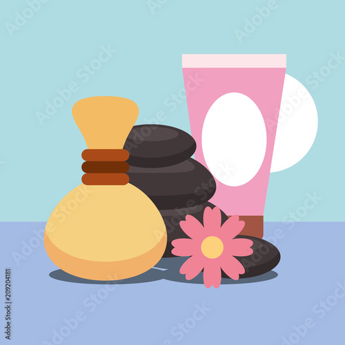 hot compress gel massage stone flower spa wellness vector illustration