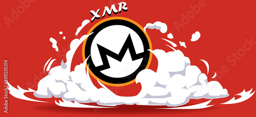 Cryptocurrency icon with hero comic style on warm red background:XMR icon