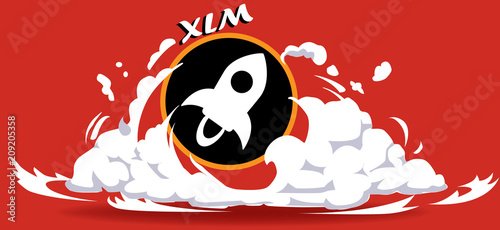Cryptocurrency icon with hero comic style on warm red background:XLM icon