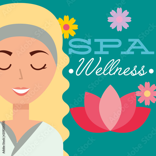beautiful woman portrait flowers card spa wellness vector illustration