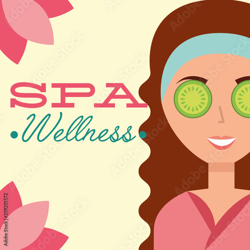 beautiful woman eye cucumber lotus flowers spa wellness vector illustration