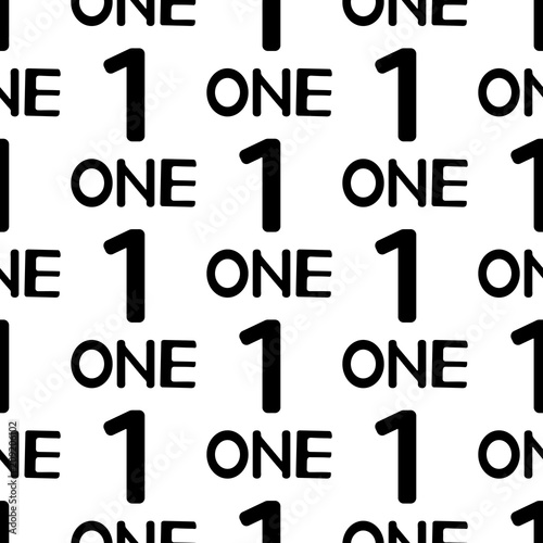 Seamless pattern with black numerals and words one on the white background.