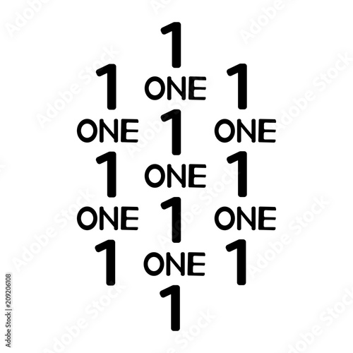 Black numerals and words one