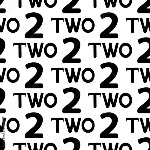 Seamless pattern with black numerals and words two on the white background.