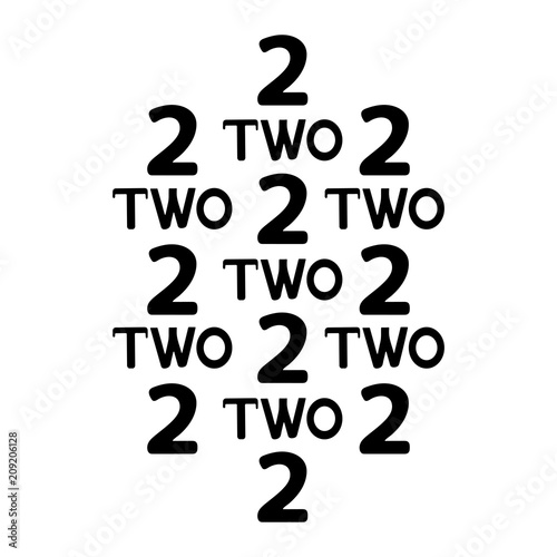 Black numerals and words two.