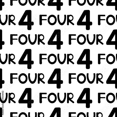Seamless pattern with black numerals and words four on the white background.