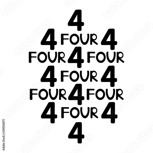 Black numerals and words four.