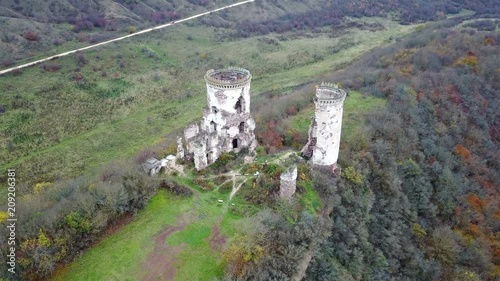 View from the bird's eye view of the ruins of the Chervonohrad Castle. Ukraine photo