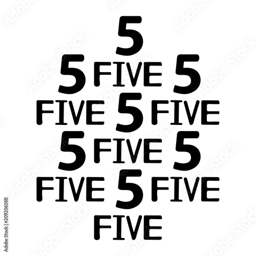 Black numerals and words five.