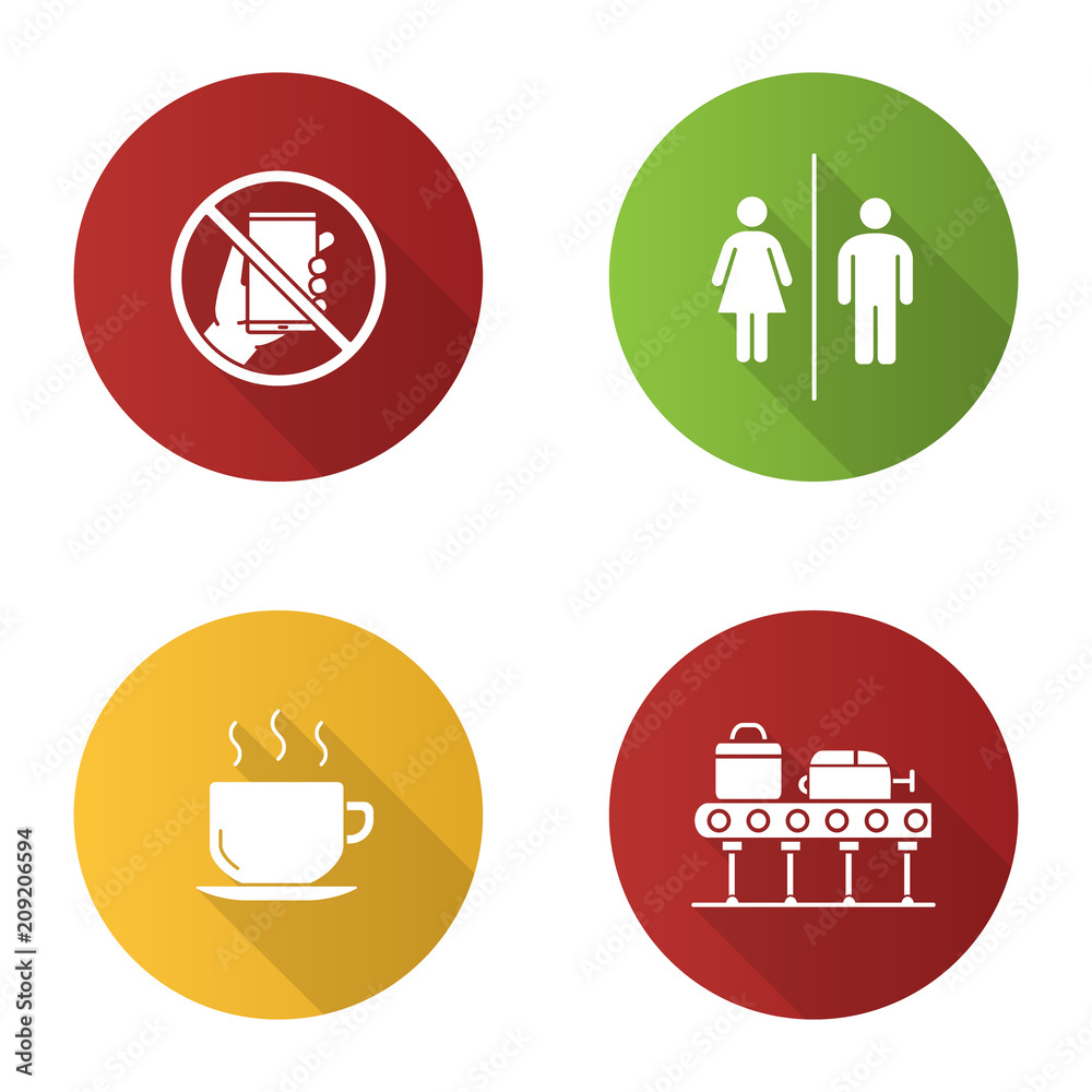 Airport service flat design long shadow glyph icons set Airport service flat design long shadow glyph icons set