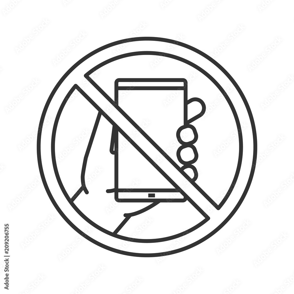 Forbidden sign with mobile phone linear icon Forbidden sign with mobile phone linear icon