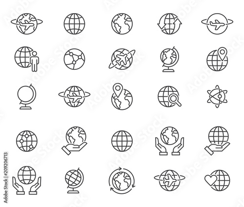 Outline world globes icons set photo