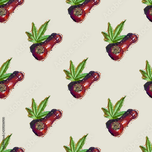 Smoking pipe seamless pattern. Pot seamless background