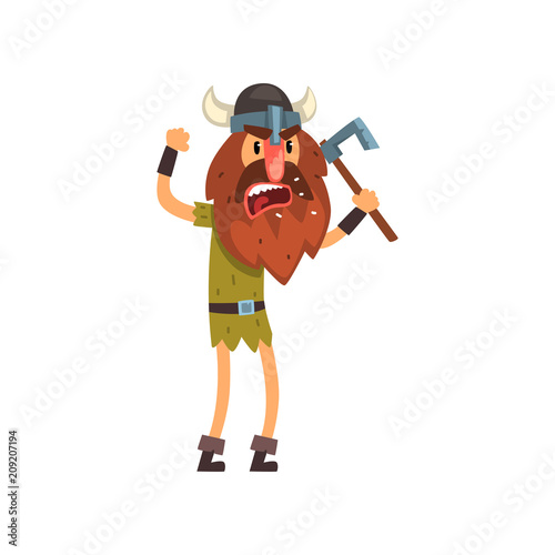 Furious viking cartoon character with axe vector Illustration