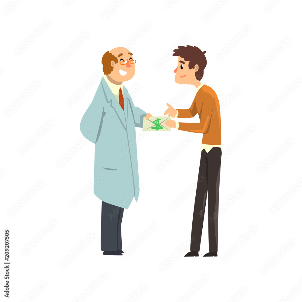 Man passing cash money to corrupted official, corruption and bribery concept vector Illustration Man passing cash money to corrupted official, corruption and bribery concept vector Illustration