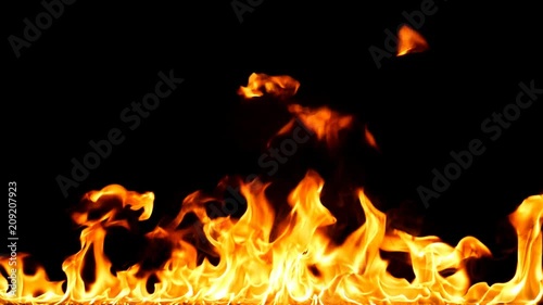 Fire Flames  - Slow Motion.Real flames ignite on a black background. Real fire. Transparent background. PNG + Alpha channel