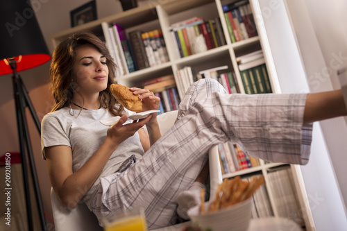 Woman having breakfast